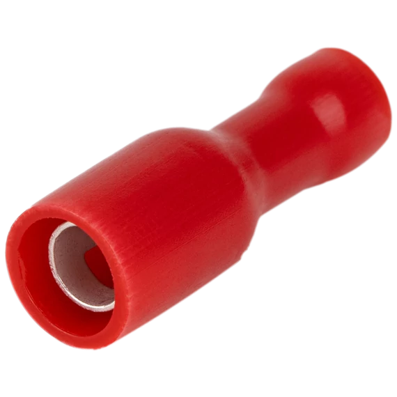 Szigetelt hengeres csatlakozó aljzat, elektrolitréz, piros 1,5mm2, (d1=1,8mm, d2=4mm), PVC PHA4