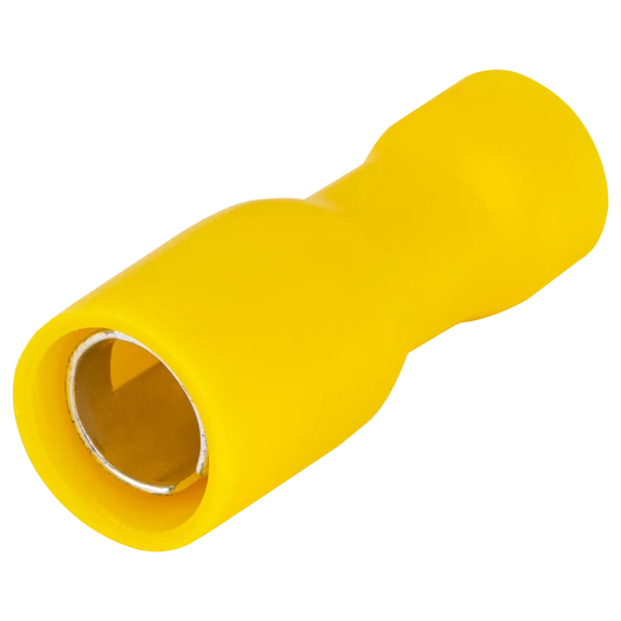 Szigetelt hengeres csatlakozó aljzat, elektrolitréz, sárga 6mm2, (d1=3,5mm, d2=5mm), PVC SHA4