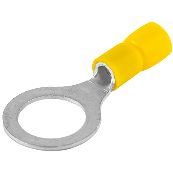Szigetelt szemes saru, ónozott elektrolitréz, sárga 6mm2, M10, (d1=3,4mm, d2=10,5mm), PVC SSZ10