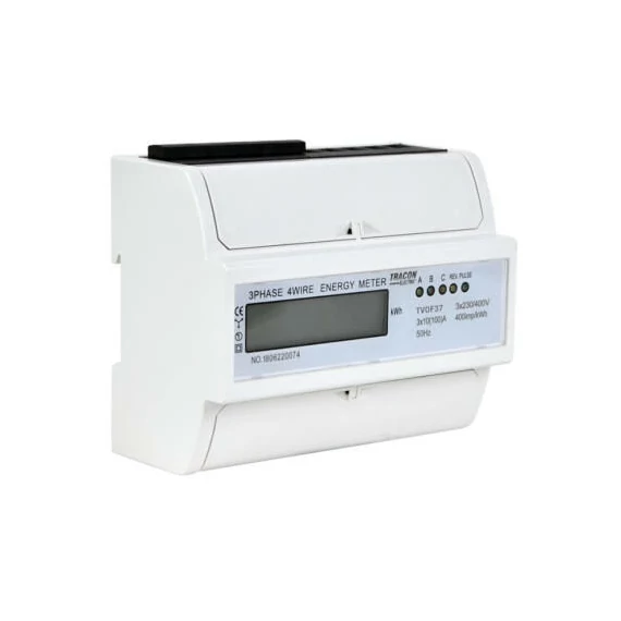 Digitális fogyasztásmérő, 3 fázisú almérő DIN sínre, 7 modul, 230V AC / 10(100)A TRACON TVOF37