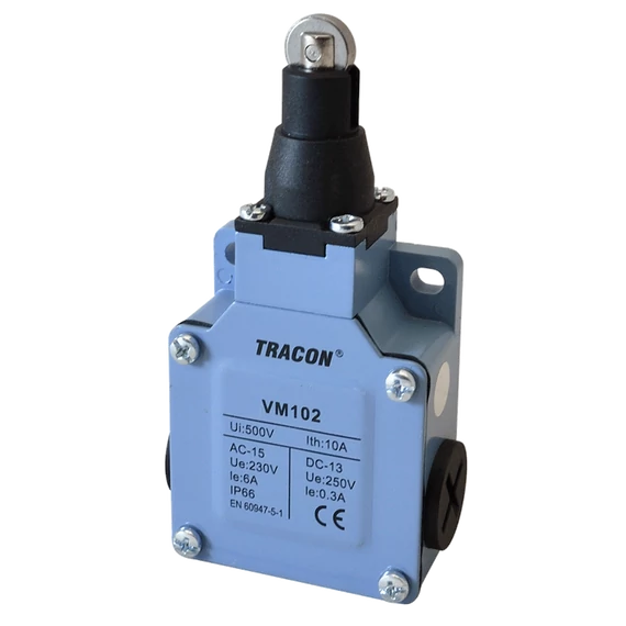 Helyzetkapcsoló, görgős fémházas 1xNO+1xNC, 6A/230V AC-15, 0,3A/250V DC-13, IP66 VM102