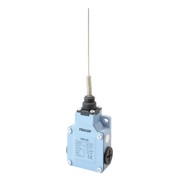 Helyzetkapcsoló, rugós-pálcás fémházas 1xNO+1xNC, 6A/230V AC-15, 0,3A/250V DC-13, IP66 VM106