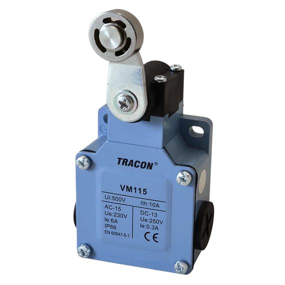 Helyzetkapcsoló, lengőkar-görgő fémházas 1xNO+1xNC, 6A/230V AC-15, 0,3A/250V DC-13, IP66 VM115
