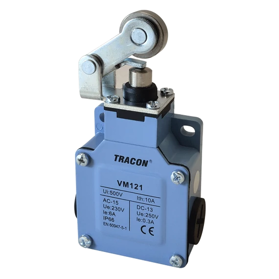 Helyzetkapcsoló, karos-görgős fémházas 1xNO+1xNC, 6A/230V AC-15, 0,3A/250V DC-13, IP66 VM121