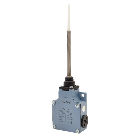 Helyzetkapcsoló, rugószáras (műanyag+acél) 1xNO+1xNC, 6A/230V AC-15, 0,3A/250V DC-13, IP66 VM171