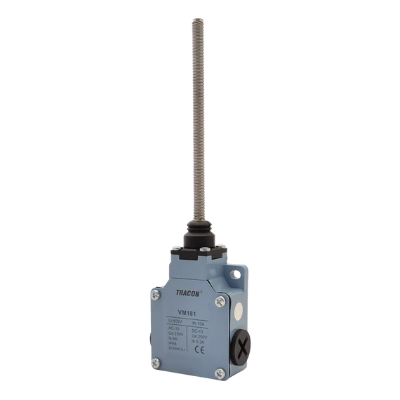Helyzetkapcsoló, rugószáras (acél) 1xNO+1xNC, 6A/230V AC-15, 0,3A/250V DC-13, IP66 VM181