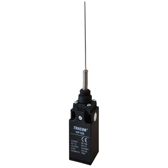 Helyzetkapcsoló, rugószáras 1xNO+1xNC, 6A/230V AC-15, 0,3A/250V DC-13, 125mm, IP65 VP106