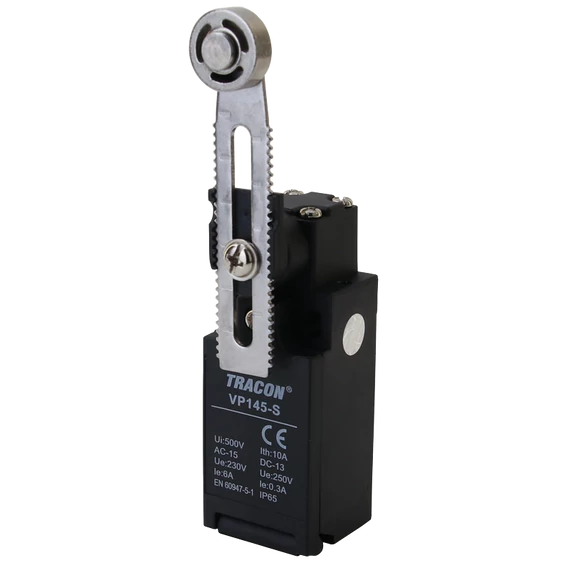 Helyzetkapcsoló, lengőkar-görgő, tömszelencével 1xNO+1xNC, 6A/230V AC-15, 0,3A/250V DC-13, 30-60mm, IP65 VP145-S