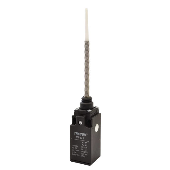 Helyzetkapcsoló, rugószáras (műanyag+acél) 1xNO+1xNC, 6A/230V AC-15, 0,3A/250V DC-13, IP65 VP171