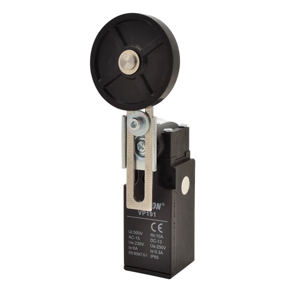 Helyzetkapcsoló, lengőkar-görgő 1xNO+1xNC, 6A/230V AC-15, 0,3A/250V DC-13, IP65 VP191