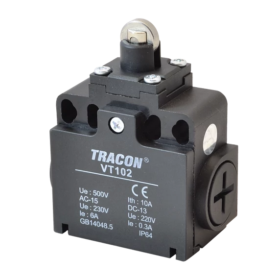 Helyzetkapcsoló, görgős 1xNO+1xNC, 6A/230V AC-15, 0,3A/250V DC-13, IP65 VT102