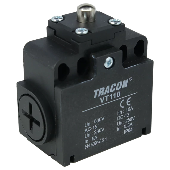 Helyzetkapcsoló, kúpos-ütközős 1xNO+1xNC, 6A/230V AC-15, 0,3A/250V DC-13, IP65 VT110