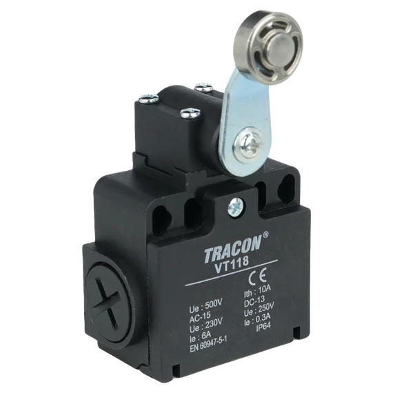 Helyzetkapcsoló, lengőkar-görgö 1xNO+1xNC, 6A/230V AC-15, 0,3A/250V DC-13, 28mm, IP65 VT118