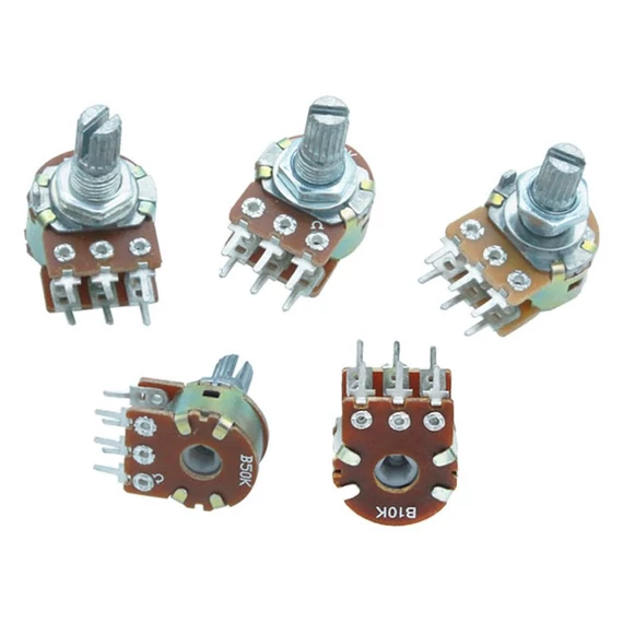 WH148 sztereo dual lineáris potméter 6x15mm-es fogazott tengellyel 10k