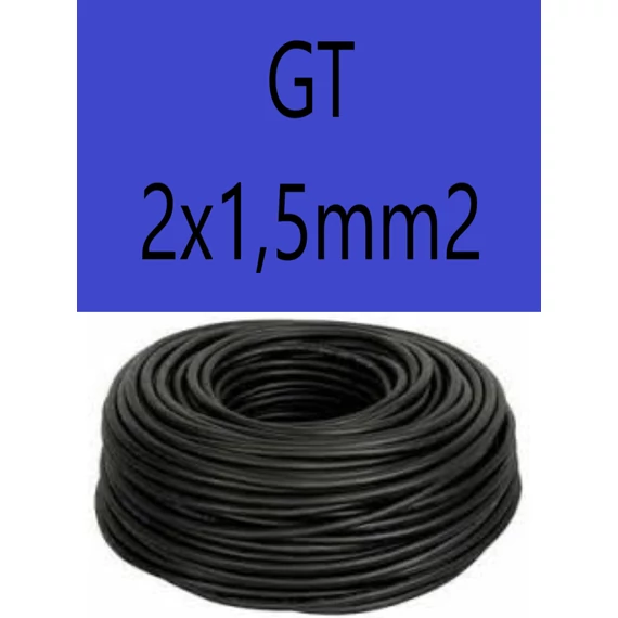 GT 2x1,5 fekete 300/500V gumikábel  H05RR-F 
