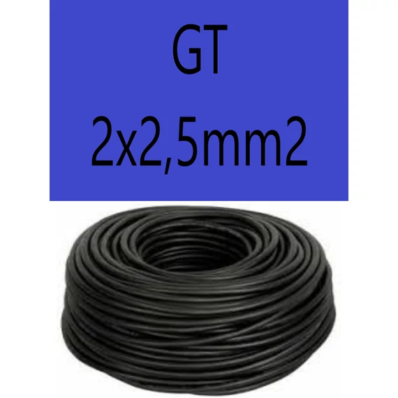 GT 2x2,5 fekete 300/500V gumikábel  H05RR-F 