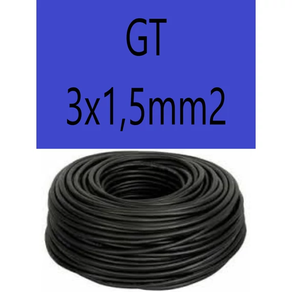 GT 3x1,5 fekete 300/500V gumikábel  H05RR-F 