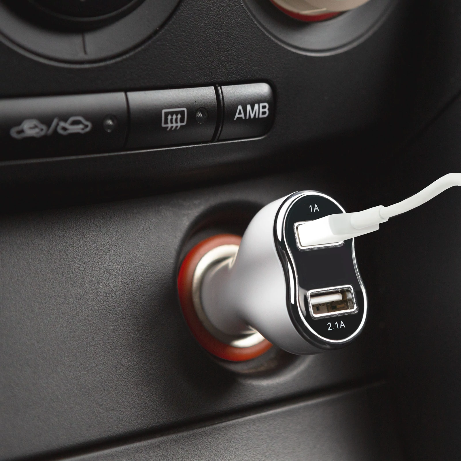 Autós szivargyújtó adapter - 2 x USB, feszültségmérővel és árammérővel - fehér 	 55054WH   M.N.C.
