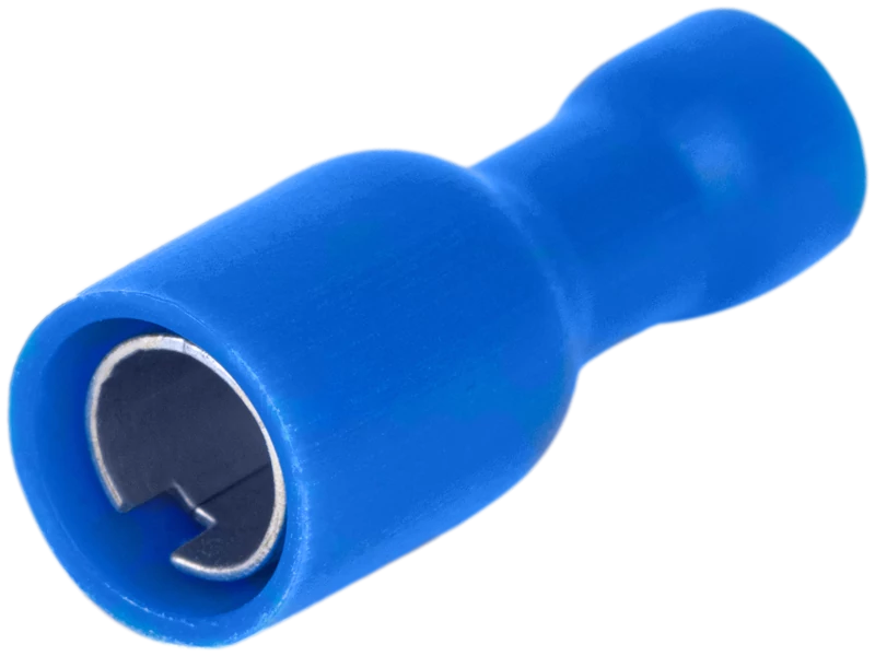 Szigetelt hengeres csatlakozó aljzat, elektrolitréz, kék 2,5mm2, (d1=2,1mm, d2=5mm), PVC KHA4