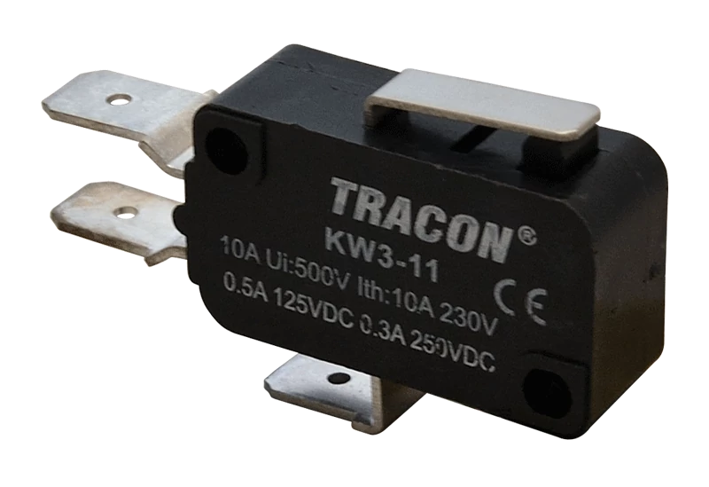 Helyzetkapcsoló, mikro, rugószáras 1×CO 10A/230VAC, 0,3A/250VDC, 15mm, 6,3x0,8 mm, IP00 KW3-11