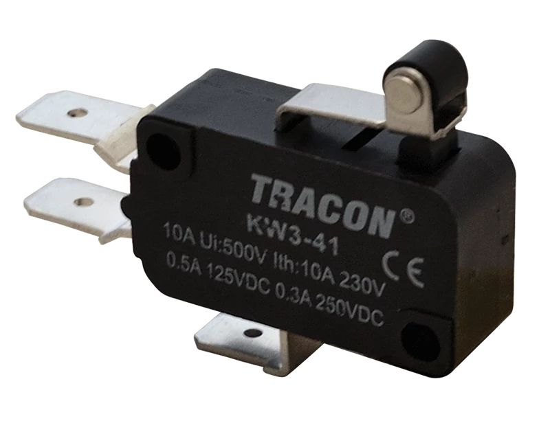 Helyzetkapcsoló, mikro, karos-görgős 1×CO 10A/230VAC, 0,3A/250VDC, 15mm, 6,3x0,8 mm, IP00 KW3-41