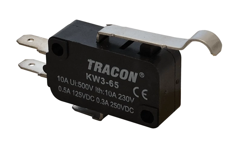 Helyzetkapcsoló, mikro, íves-rugószár 1×CO 10A/230VAC, 0,3A/250VDC, 28mm, 4,8x0,5 mm, IP00 KW3-65