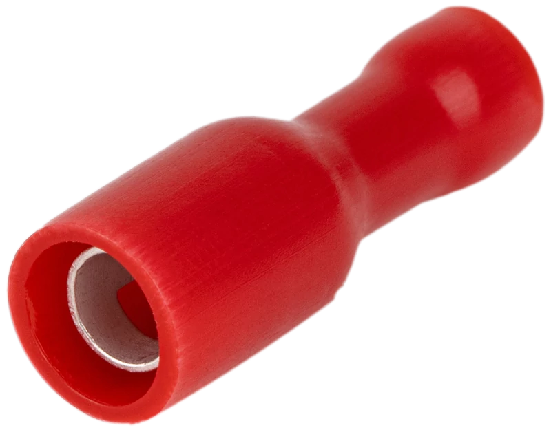 Szigetelt hengeres csatlakozó aljzat, elektrolitréz, piros 1,5mm2, (d1=1,8mm, d2=4mm), PVC PHA4
