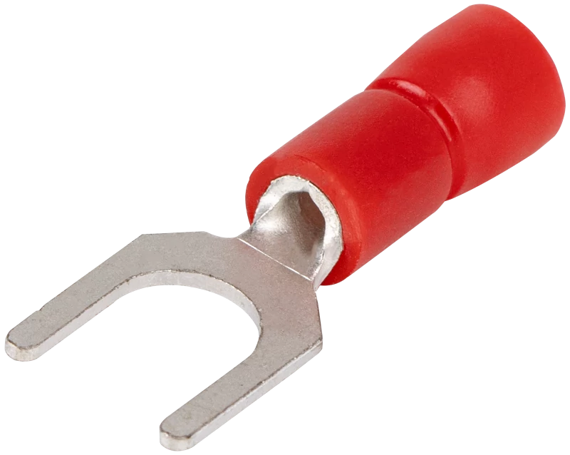 Szigetelt villás saru, ónozott elektrolitréz, piros 1,5mm2, M3, (d1=1,7mm, d2=3,7mm), PVC PV3