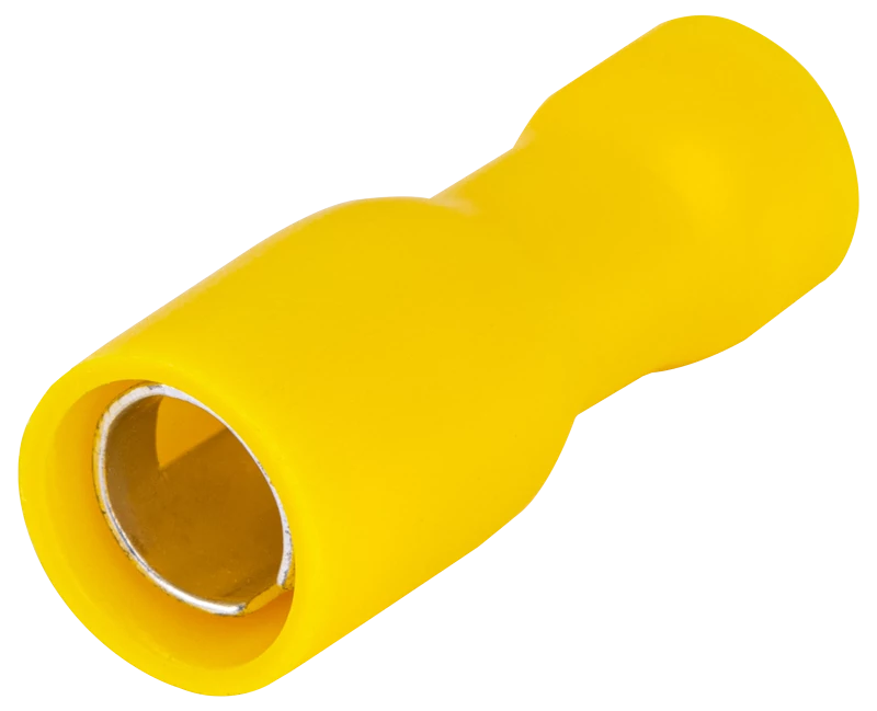 Szigetelt hengeres csatlakozó aljzat, elektrolitréz, sárga 6mm2, (d1=3,5mm, d2=5mm), PVC SHA4
