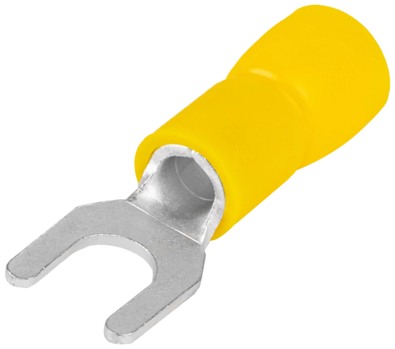 Szigetelt villás saru, ónozott elektrolitréz, sárga 6mm2, M5, (d1=3,4mm, d2=5,3mm), PVC SV5