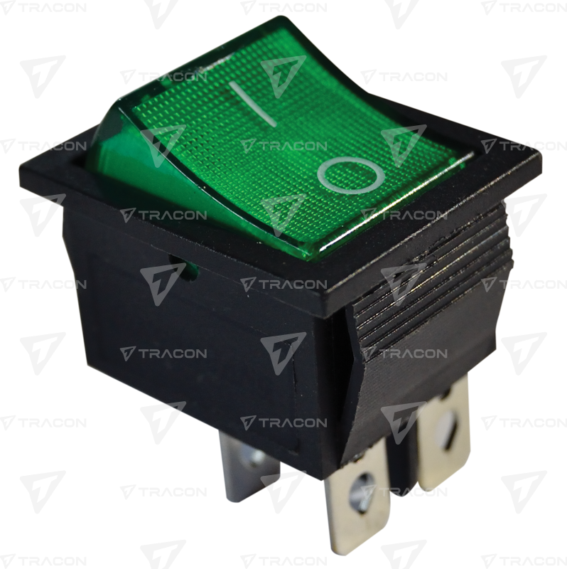 Készülékkapcsoló, BE-KI, 2P, világító, zöld, 0-I felirattal TES-44  TRACON