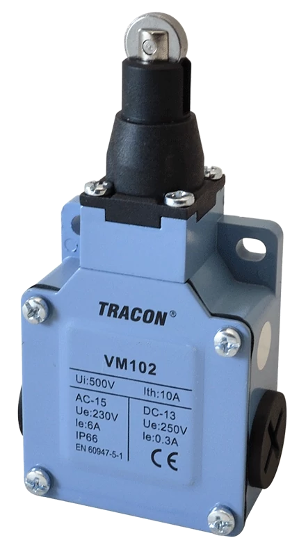 Helyzetkapcsoló, görgős fémházas 1xNO+1xNC, 6A/230V AC-15, 0,3A/250V DC-13, IP66 VM102