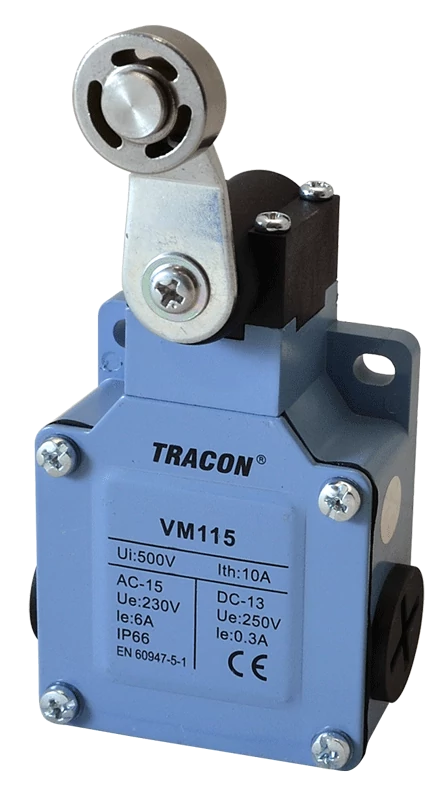 Helyzetkapcsoló, lengőkar-görgő fémházas 1xNO+1xNC, 6A/230V AC-15, 0,3A/250V DC-13, IP66 VM115