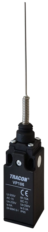 Helyzetkapcsoló, rugószáras 1xNO+1xNC, 6A/230V AC-15, 0,3A/250V DC-13, 125mm, IP65 VP106