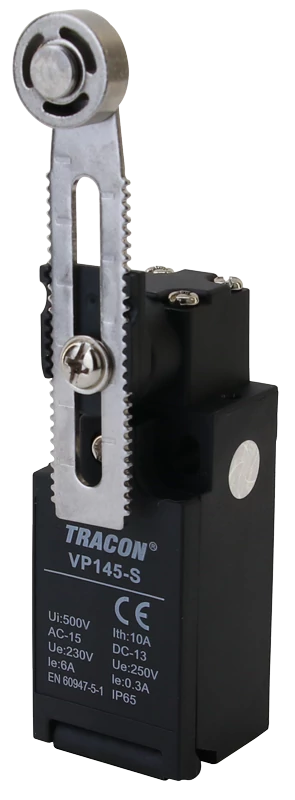 Helyzetkapcsoló, lengőkar-görgő, tömszelencével 1xNO+1xNC, 6A/230V AC-15, 0,3A/250V DC-13, 30-60mm, IP65 VP145-S