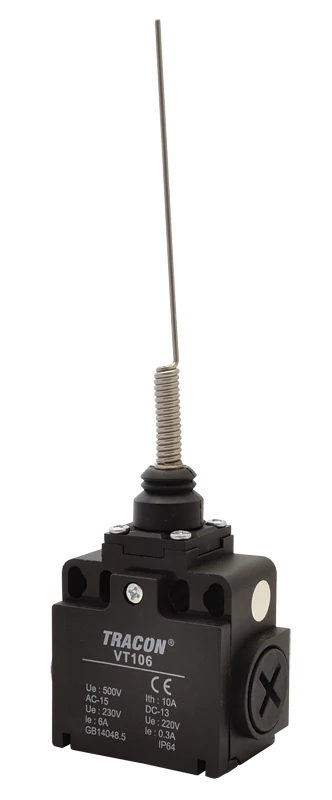Helyzetkapcsoló, lengőkar-görgő 1xNO+1xNC, 6A/230V AC-15, 0,3A/250V DC-13, IP65 VT106