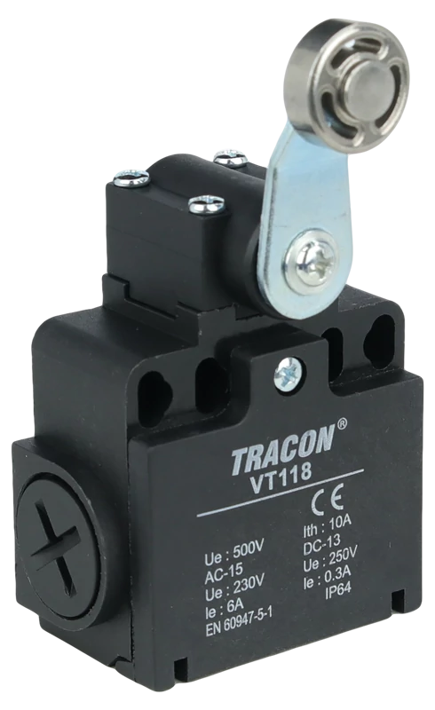 Helyzetkapcsoló, lengőkar-görgö 1xNO+1xNC, 6A/230V AC-15, 0,3A/250V DC-13, 28mm, IP65 VT118