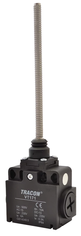 Helyzetkapcsoló, rugószáras (műanyag+acél) 1xNO+1xNC, 6A/230V AC-15, 0,3A/250V DC-13, IP65 VT171