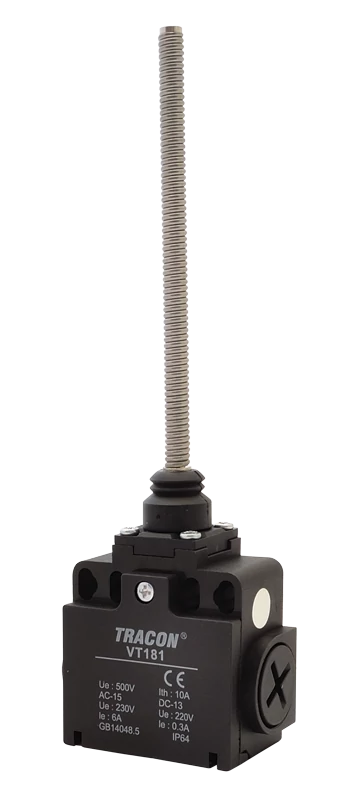 Helyzetkapcsoló, rugószáras (acél) 1xNO+1xNC, 6A/230V AC-15, 0,3A/250V DC-13, IP65 VT181