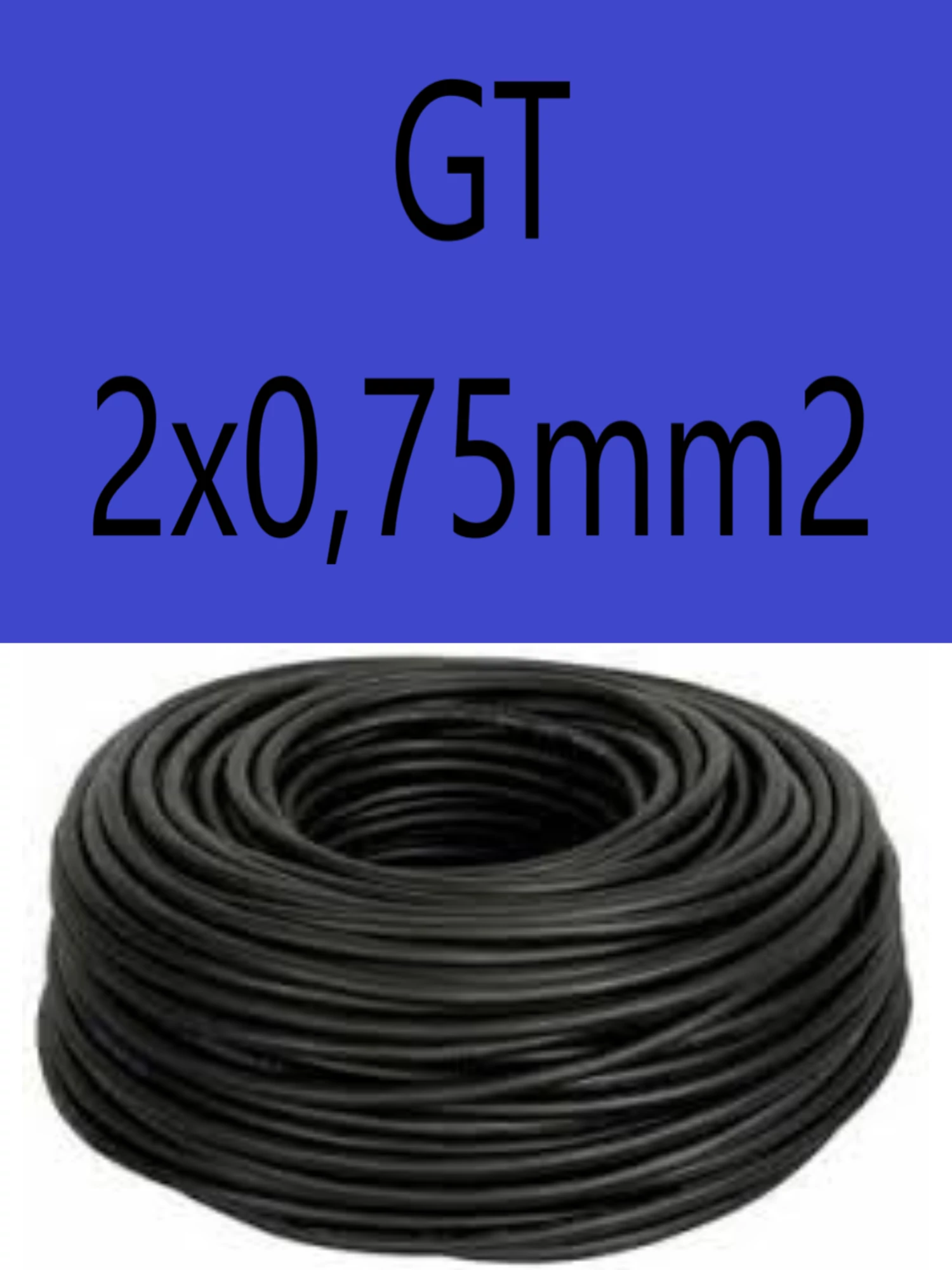 GT 2x0,75 fekete 300/500V gumikábel  H05RR-F 