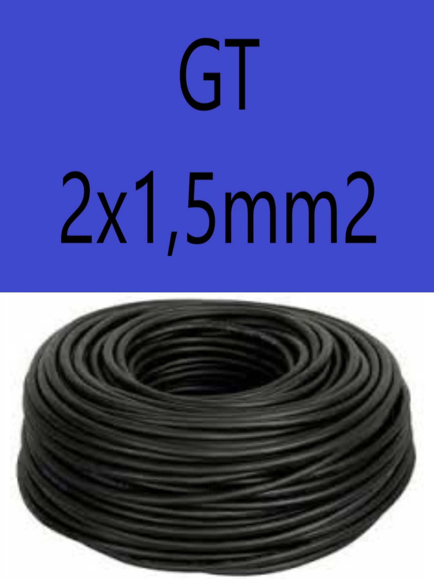 GT 2x1,5 fekete 300/500V gumikábel  H05RR-F 
