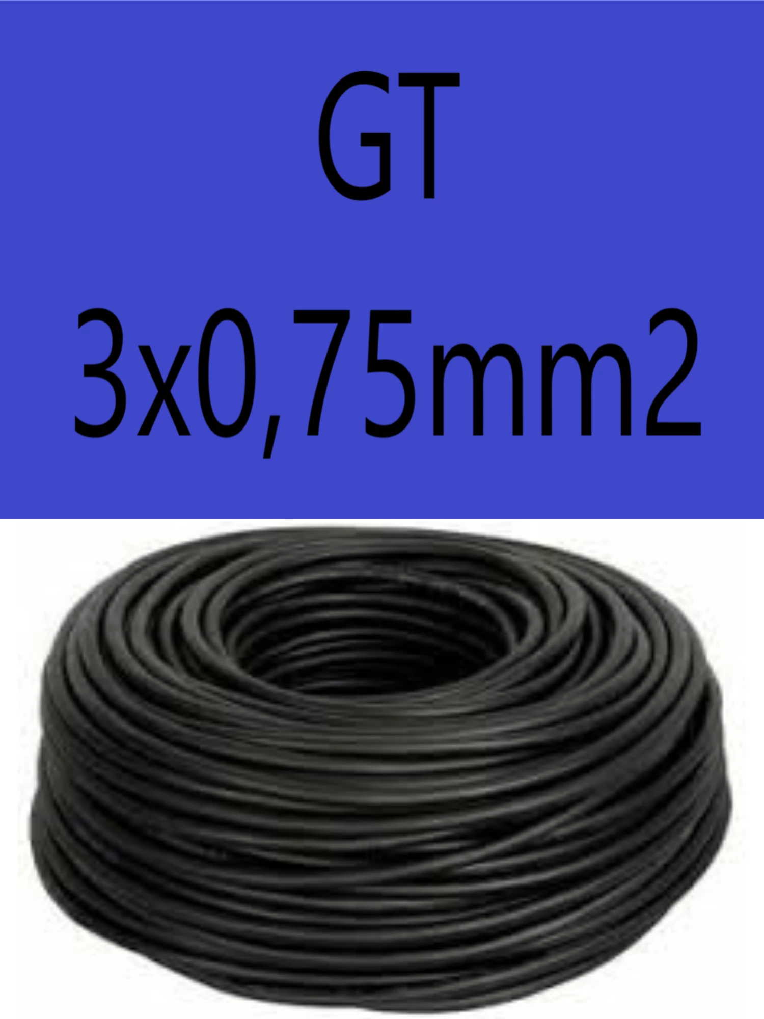 GT  3x0,75 fekete 300/500V gumikábel  H05RR-F 